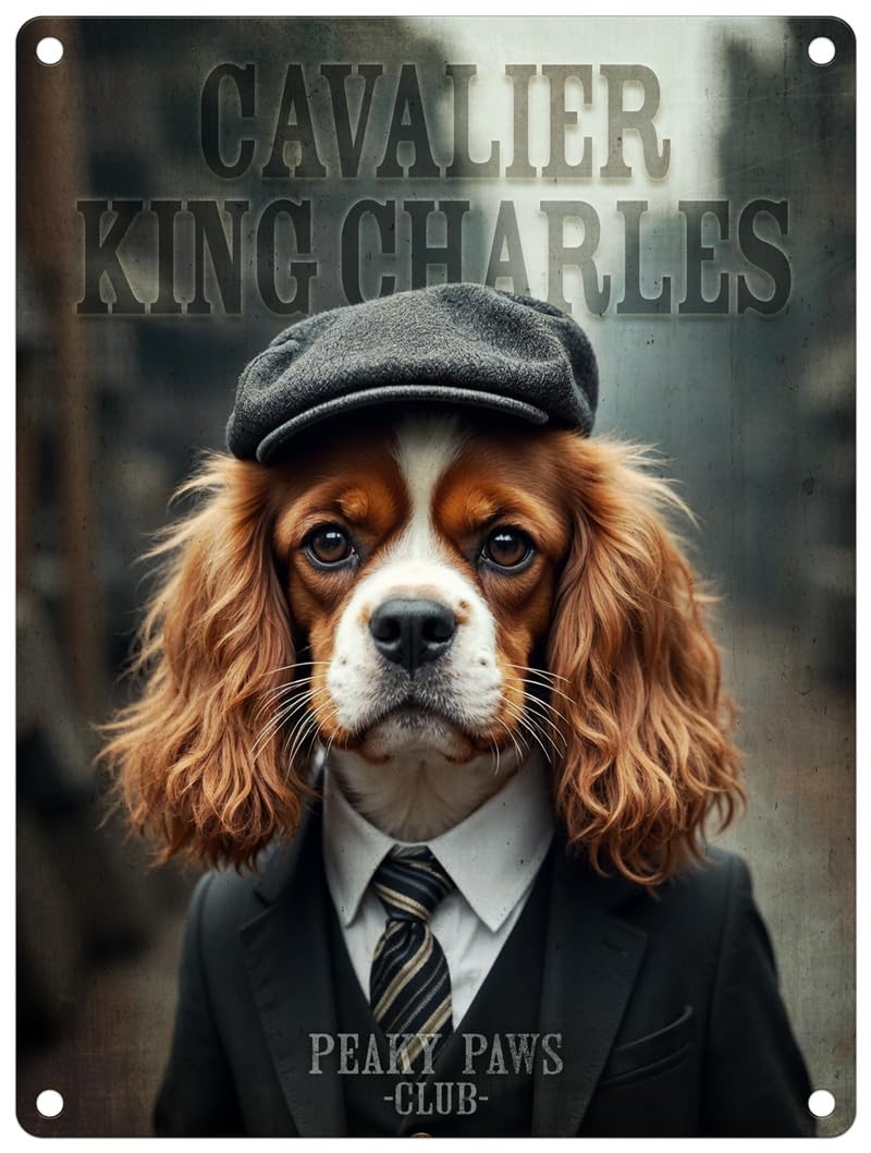 Small (150 x 200mm) Metal Sign - Peaky Paws Club - Cavalier King Charles Spaniel
