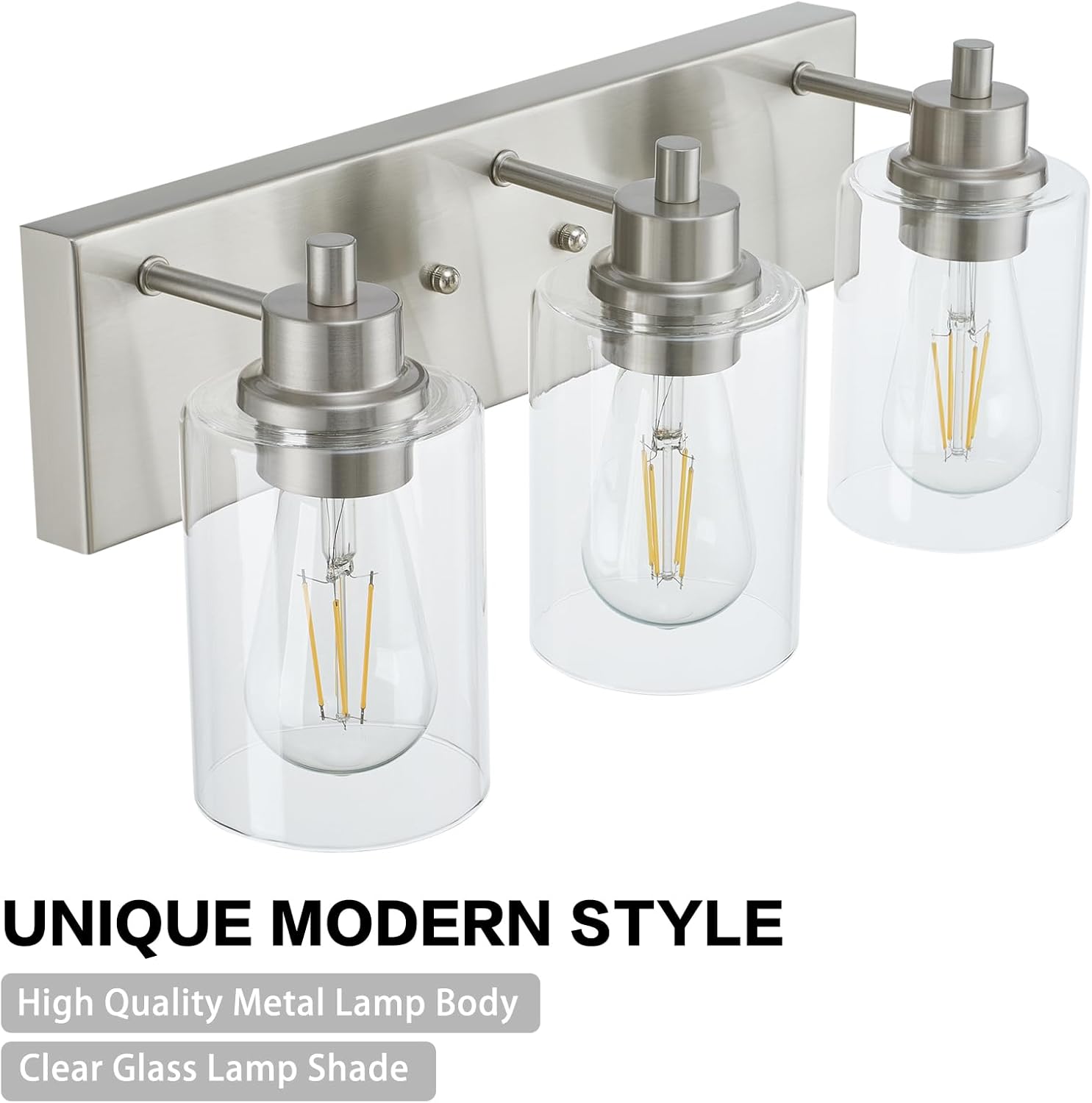 Brushed Nickel Bathroom Vanity Light, Bathroom Light Fixtures Over Mirror, Modern Vanity Lamp with Clear Glass Shade, Wall Sconce for Mirror