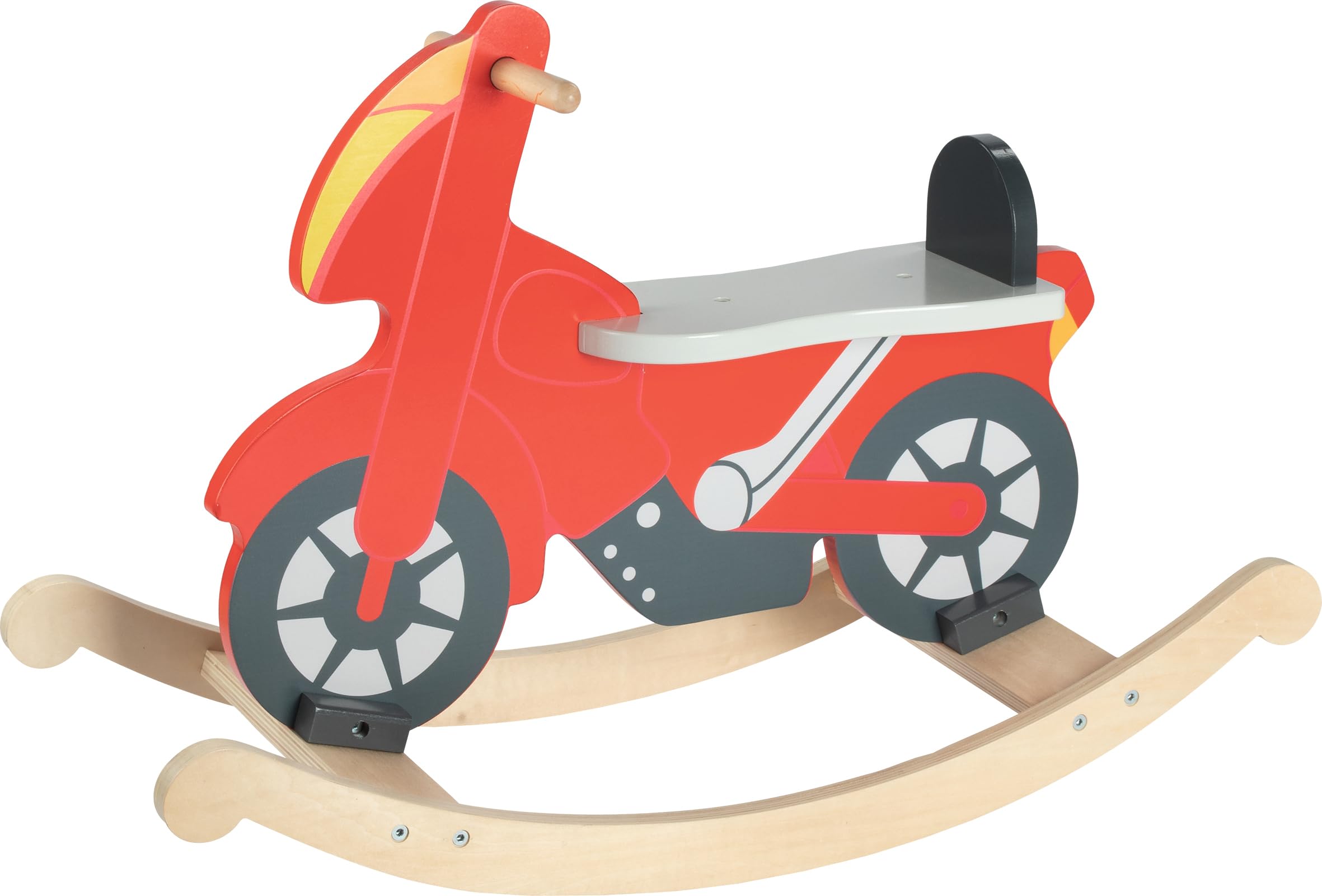 goki 53837 - Schaukelmotorrad aus Holz, inklusive Haltegriffen und Rückenlehne, 25kg belastbar und optimale Sitzhöhe mit 32cm, Wippmotorrad für Kinder, Maße 78 x 30 x 52cm, ab 1 Jahr