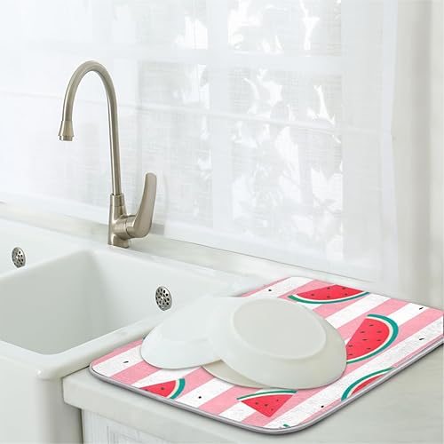 Miniatura 7 de Watermelon Stripes Print Dish Drying Mat 16x18 Inch Absorbent Reversible Microfiber Dish for Kitchen Coffee Bar Countertop