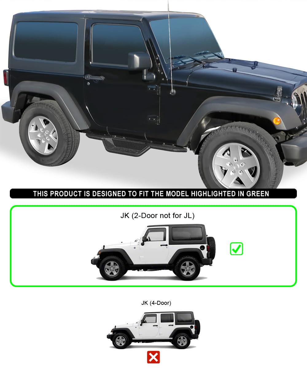 APS Black 6 Inches Tubular Drop Down Style Nerf Bars Running Boards Compatible with Jeep Wrangler JK 2007-2018 2-Door (Factory Sidesteps or Rock Rails Have to Be Removed)