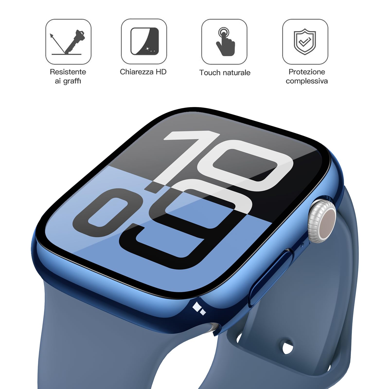 Misxi 2 Pezzi PC Cover Protezione con Vetro Temperato per Apple Watch Serie 11/10 46mm, Custodia Ultra-sottile Anti-caduta Resistente ai Graffi per iWatch, 1 Blu + 1 Trasparente