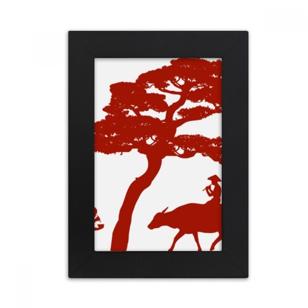 Cadre photo noir bureau Chine Vache Arbre silhouette pour image 10.2x15.2cm