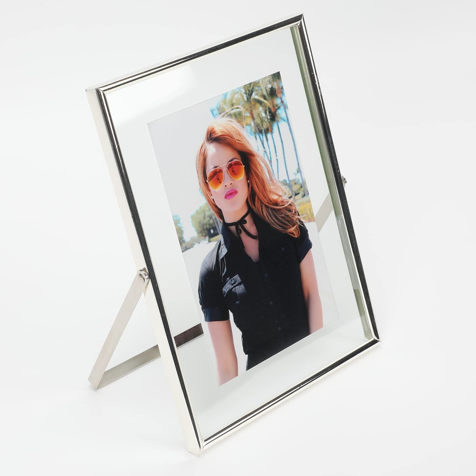 Silver Floating Frame (6"x8", Vertical), For Picture 5x7, 4x6, 3x5, Small Desktop Photo Frame, Classy Gift For Festival, Wedding, Home or Office Décor