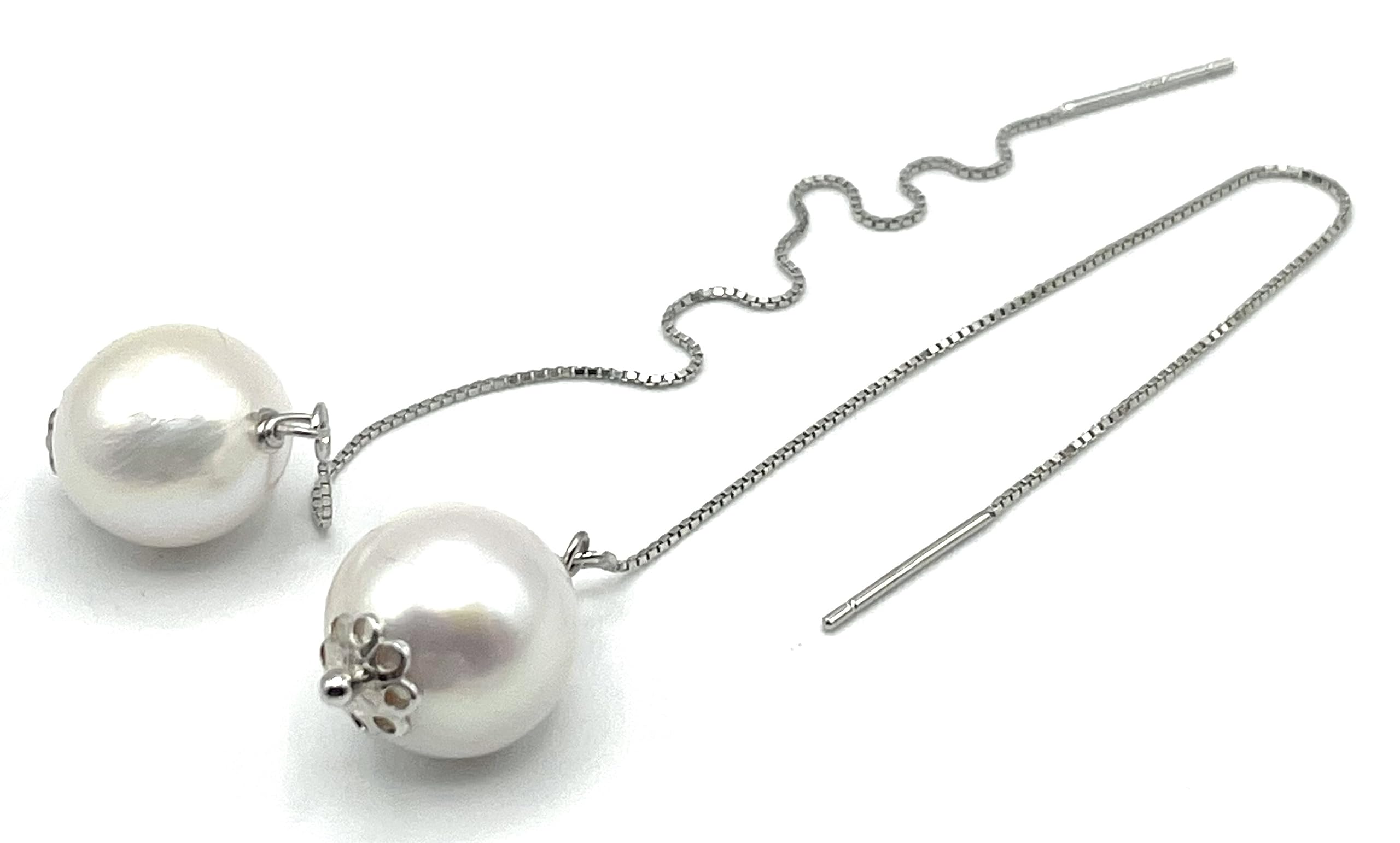 Orecchini con Perle Bianche d'Acqua Dolce, Pendenti Lunghi in Argento 925, Gioielli Minimalista, Pietra di Nascita di Giugno, Bijoux