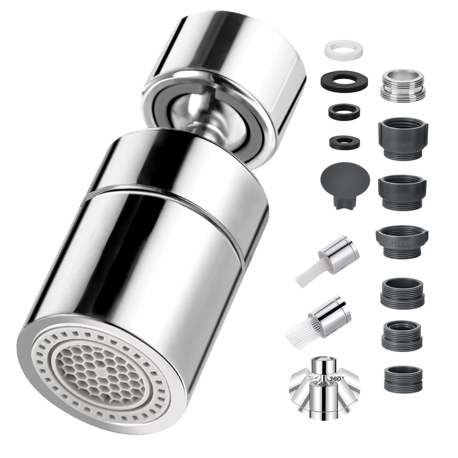 360° Swivel Spout Faucet Aerator Spray Head, Kitchen Sink Spray Tap with 2 Functions Modes