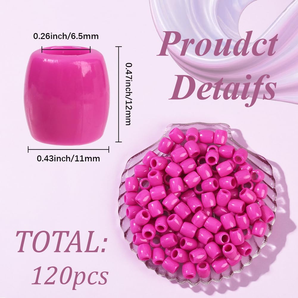 SUNNYCLUE 1 Box 120Pcs Pink Braid Beads Hair Loc Beads ABS Plastic with 6.5mm Hole Focal Dreadlock Hair Decoration European Loose Bead for Jewellery Making Braid Clips Accessories DIY Crafts Adults - Image 2