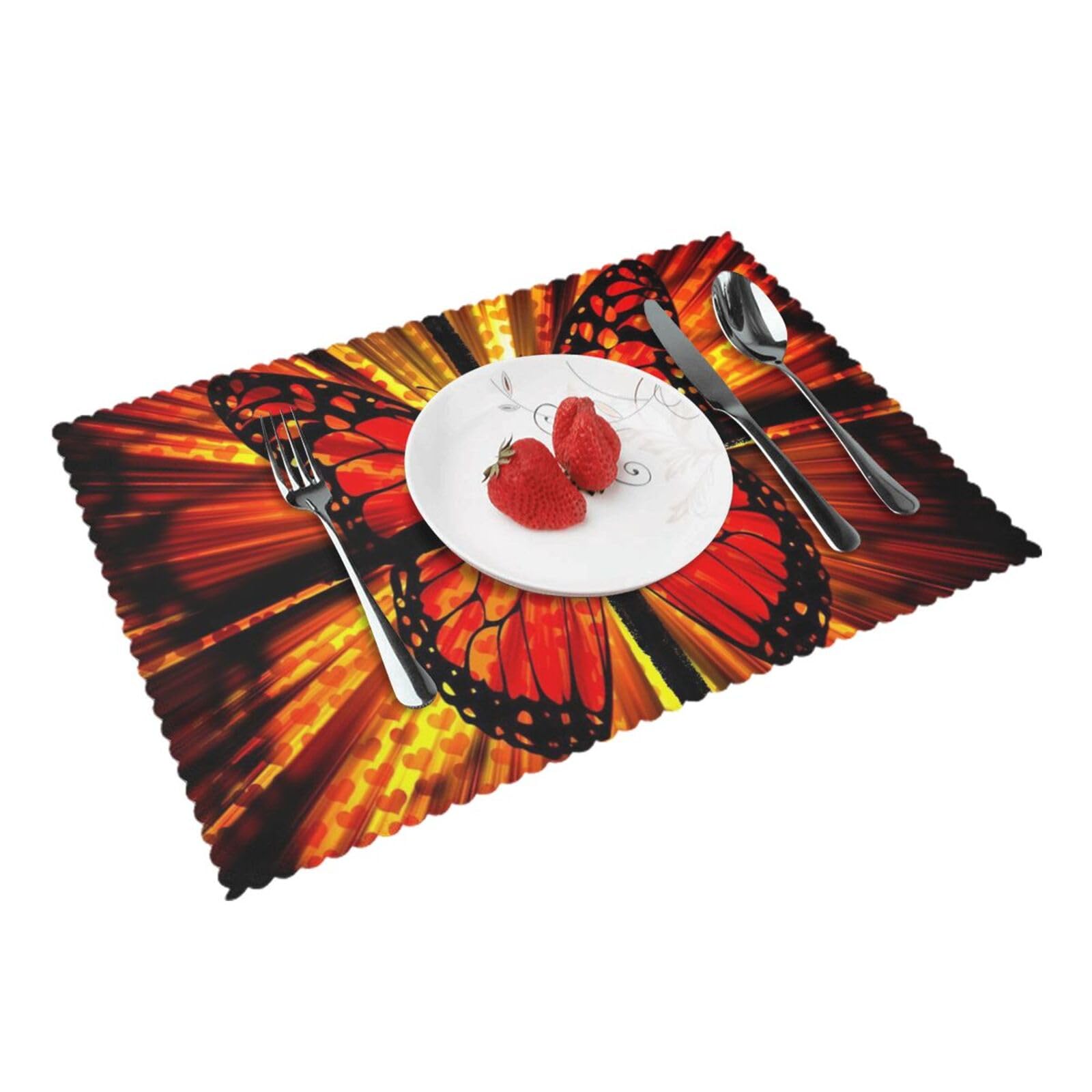 Orange Butterfly Printed Placemats Set of 4 PCS Washable Placemat for Kitchen Table Heat-resistant Table Mats 45x30 CM