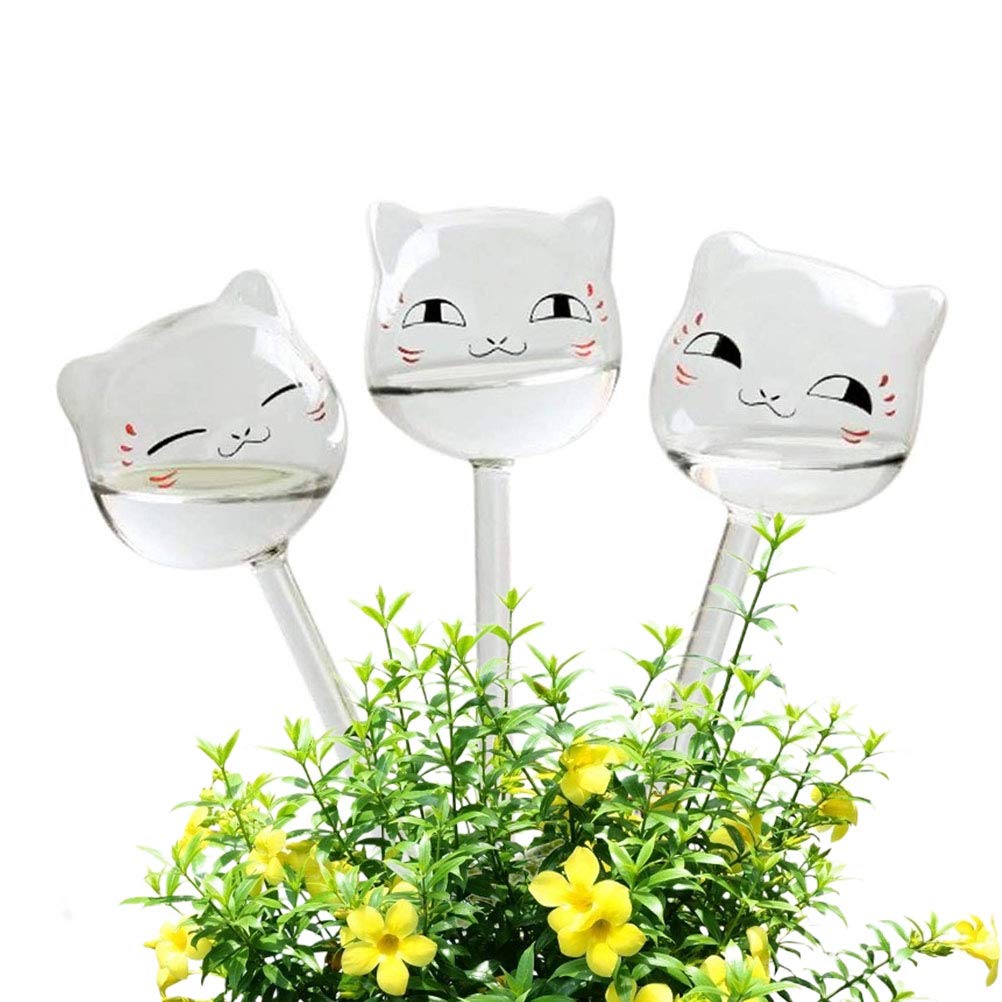 BSTQC Watering Globe, 3 Pieces Cat-Shaped Self Watering Bulbs Automatic Devices for Indoor Outdoor Plants