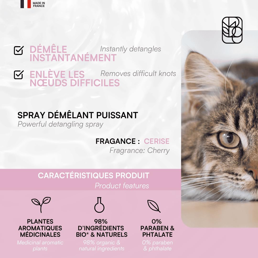 Biogance - Démêlant Xtra Liss - 250 ML - Produit de Soin et d'hygiène pour Chat - A Base de protéine de Riz - Convient aux Chats à Poils Longs - Made in France