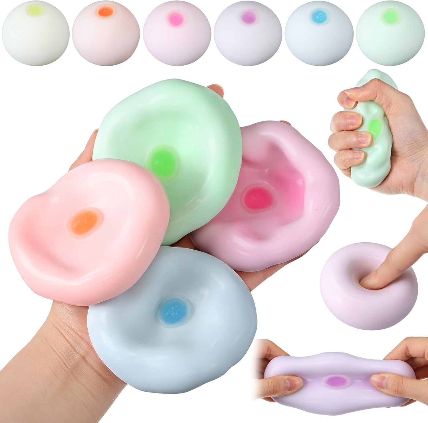 Gemscream 6 Pcs Stress Balls Squeeze Vacuum Shapeable Fidget Stress Balls 3 Textures Crunchy Sand Anti-Anxiety Fidget for Adults Festival Gift Party Favors Goodie Bag Stuffers
