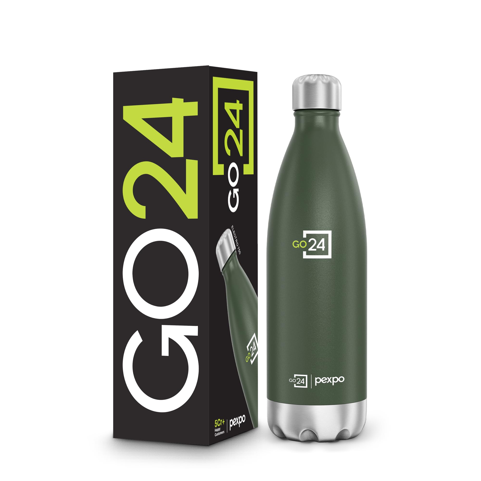 Go24 pexpo Stainless Steel Water Bottle Electro Military Green 750ml