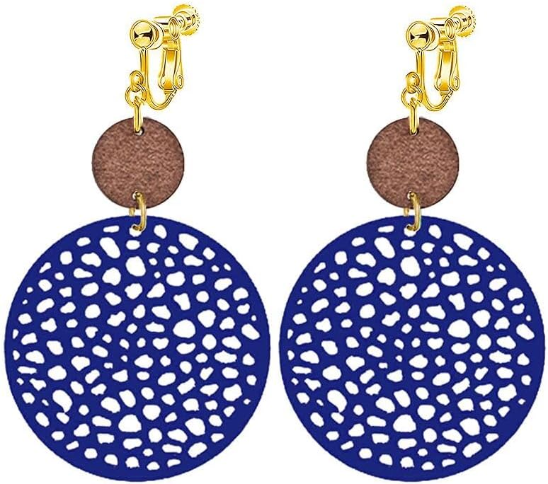 Vintage Geometric Round Clip on Dangle Earrings for Women Trendy Bohemian Lightweight Statement Western Clip on Earring Boho Western Jewerly Gift