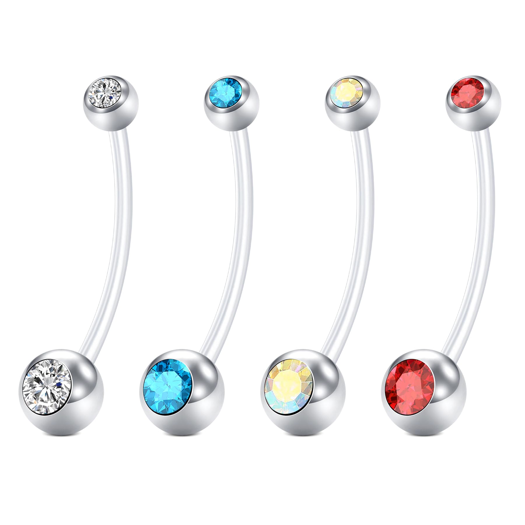 Rajnard Bauchnabelpiercing Chirurgenstahl und Schwangerschaft Piercing Bauchnabel 6/8/10/12/14/16/18/25/32/38mm 14G 1,6mm Silber Acryl Flexible Kunststoff Banane Piercing Schmuck