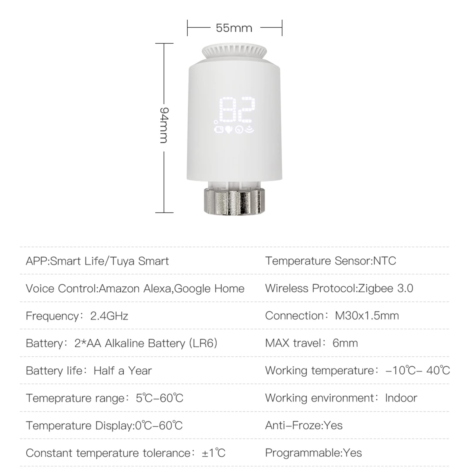 Smartes Digitales Thermostat Heizung,Heizkörperthermostat Ventilkopf Smart Programmierbares WLAN Erweiterbares Heizkörperthermostatventil,6 stücke