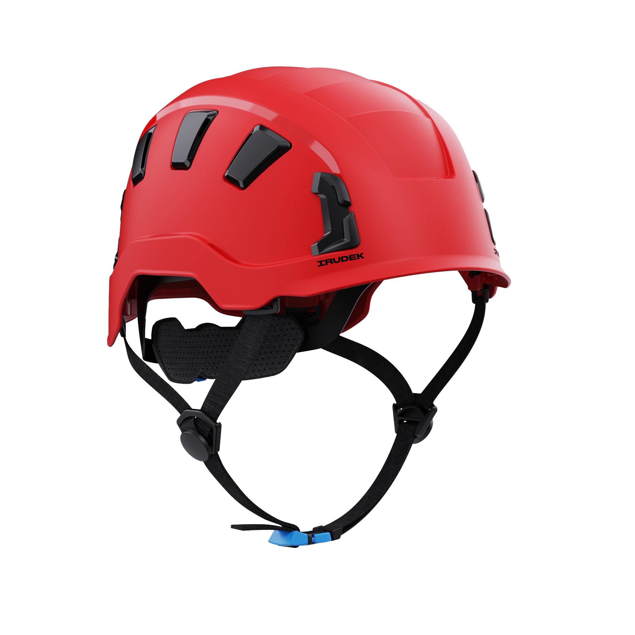 Irudek OREKA II Vent Rojo – Casco ventilado para Trabajos en Altura, ABS Ultraligero, barboquejo Ajustable, Ranuras universales 30 mm, Chip NFC Integrado, Certificado EN 397 y EN 12492