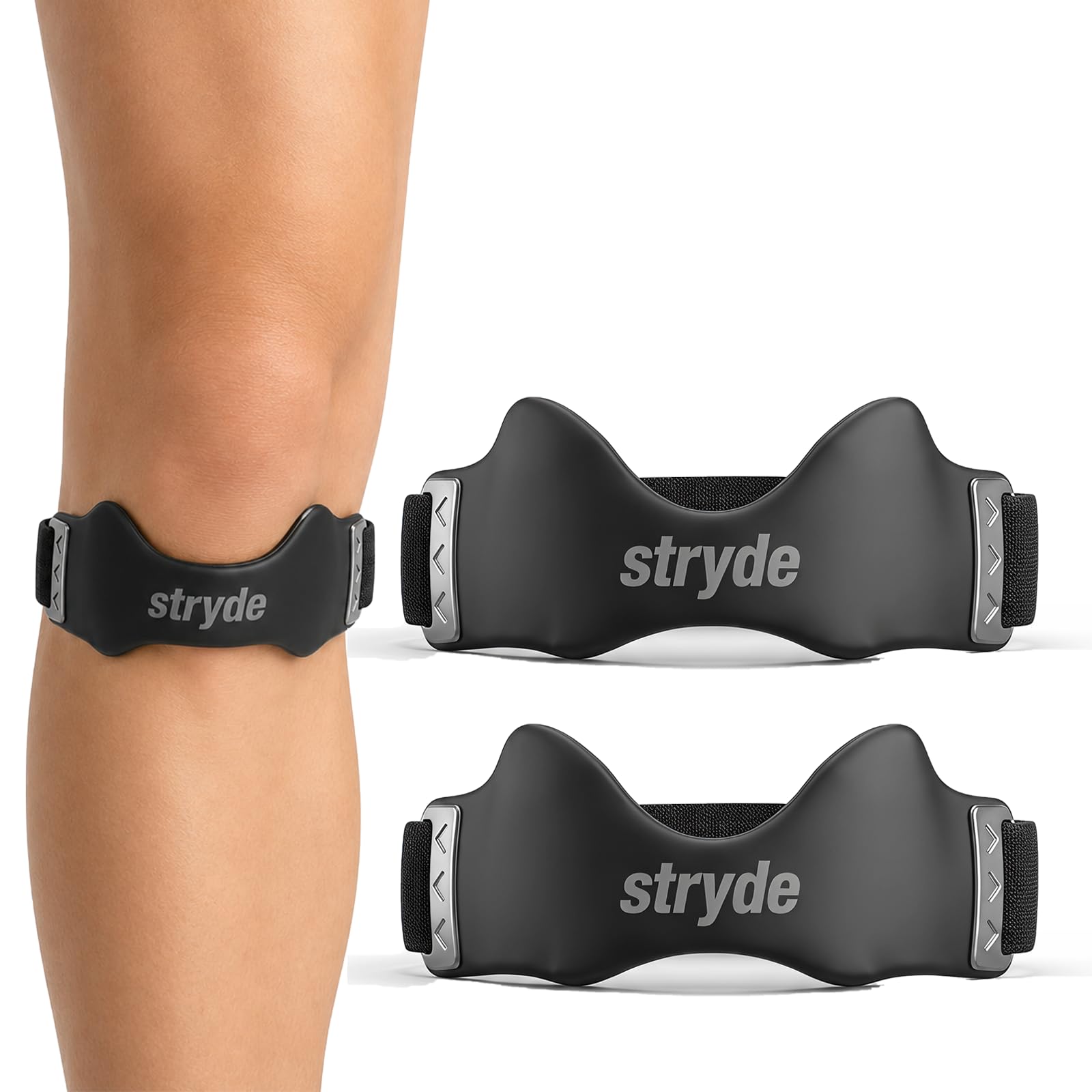 Photo 1 of Stryde Precision Knee Strap - Premium Stryde Knee Strap with Silicone Lock-Point Pad, Adjustable & Breathable Sports Brace for Running, Cycling and Fitness, One Size Fits All (2 Pcs)