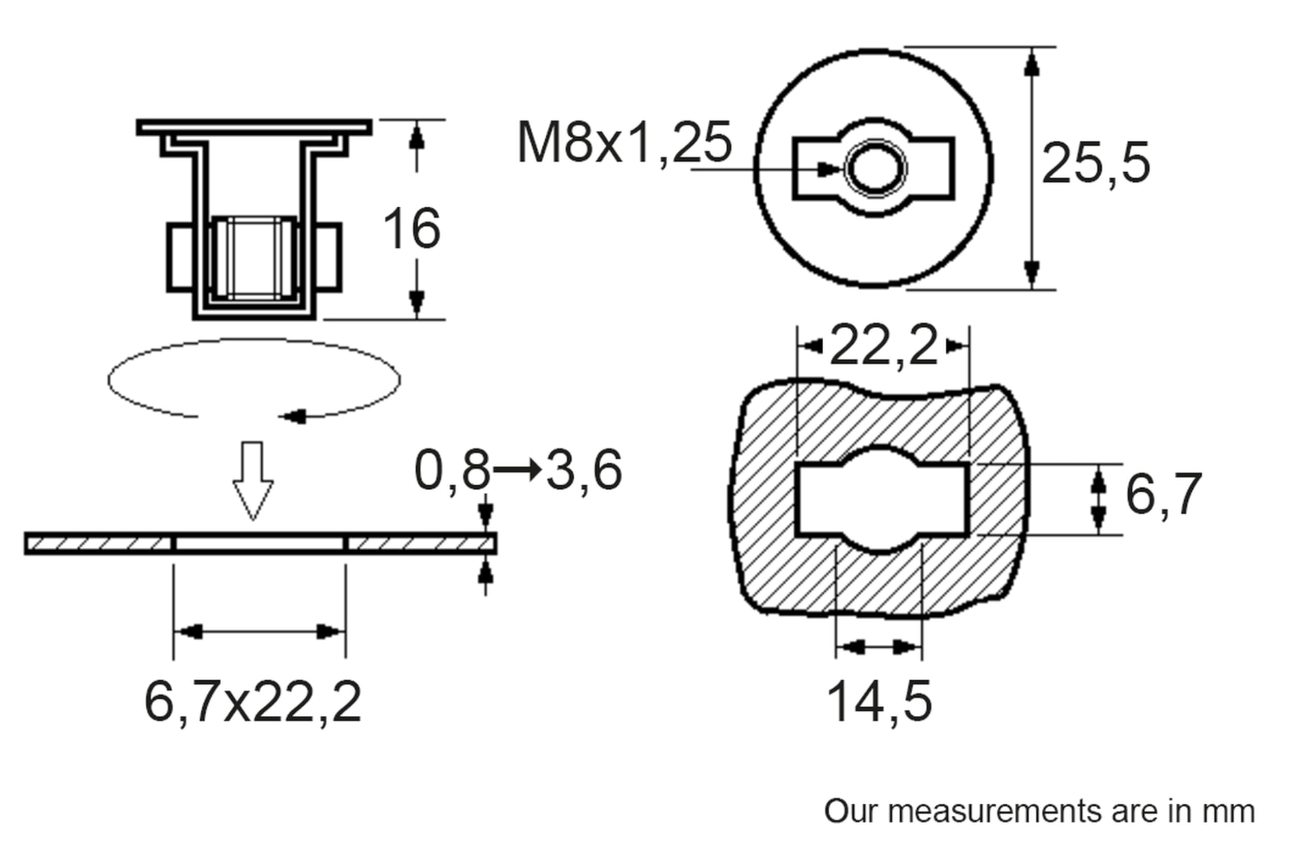Dado Gabbia Nylon in Sacchetto per veicoli Renault, M8-1.25, Confezione da 10