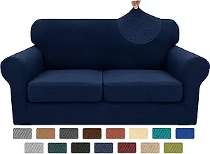 XINEAGE 2025 New 3 Pieces Couch Covers for 2 Cushion Sofa Super Stretch Loveseat Slipcover Pet Dog Universal Slip Cover Anti Slip Love Seat Furniture Protector (Navy Blue, 55"-69")