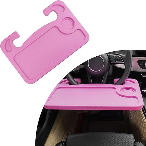 Escritorio para volante de automóvil, bandeja multiusos para volante con soporte para bebidas, bandeja de comida para volante para comer, accesorios