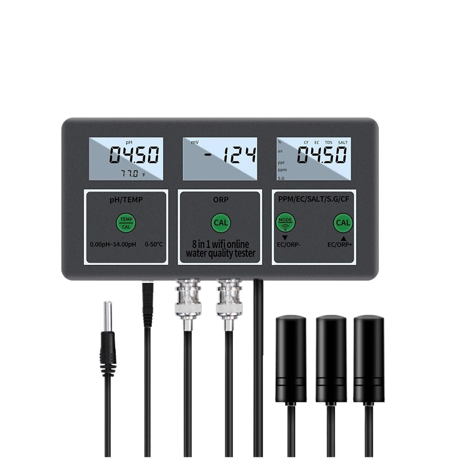 Medidor de calidad del agua multifunción 8 en 1, Monitor inteligente Digital PH EC TDS SALT SG.Temp ORP CF Tester,Extensamente probado