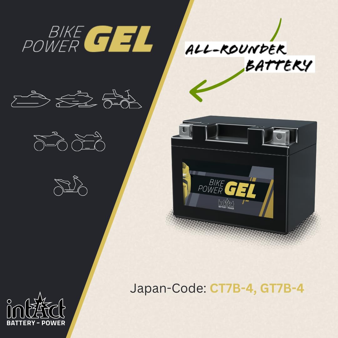 intAct - BATTERIA MOTO AL GEL Bike-Power GEL12-7B-4. Sostituisce YT7B-BS, YT7B. Batteria 12V 6Ah 120A. Dimensioni: 150x65x94mm. Con fino al 30% in più di potenza di avviamento.