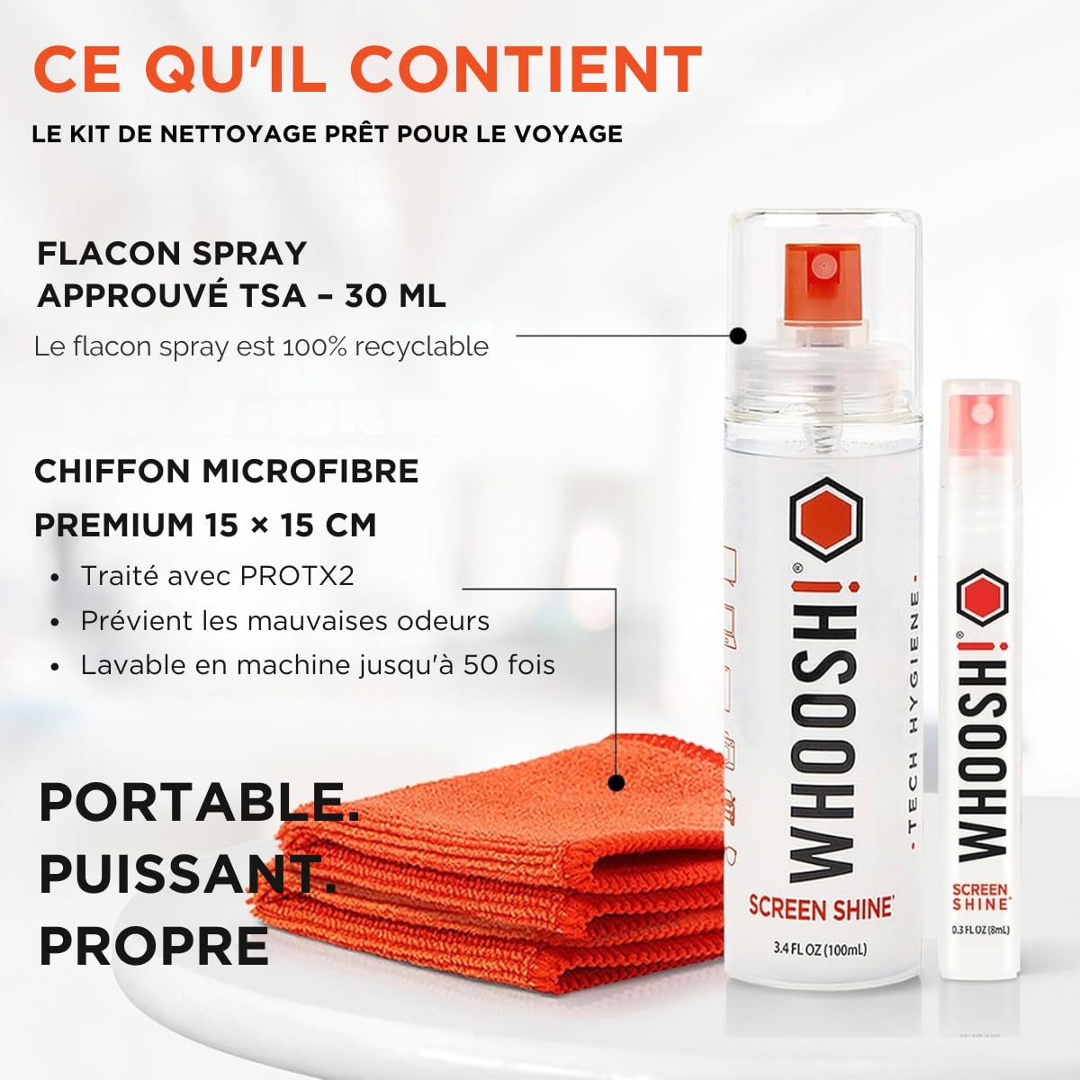 WHOOSH! Spray nettoyant écran et lingettes, Lot de 2, 100 et 8 ml