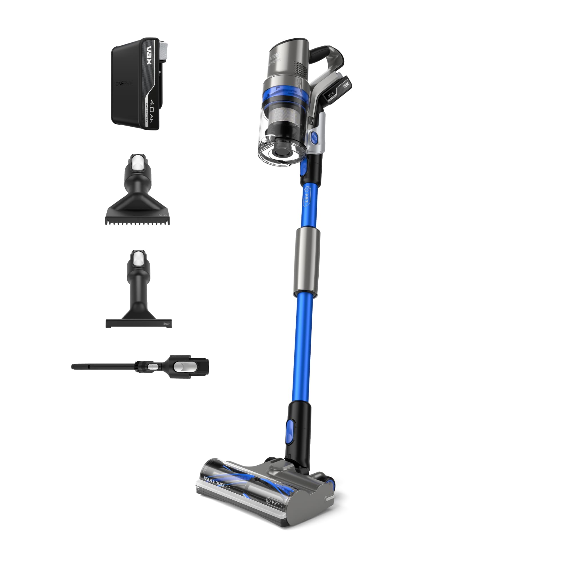 Vax HomePro Pet, Cordless Stick Vacuum Cleaner, Up to 45min Runtime, Self Stand, Hairwrap Resist, Pet, Stair and Crevice Tool Included, Graphite and Blue, CLSV-HPKP