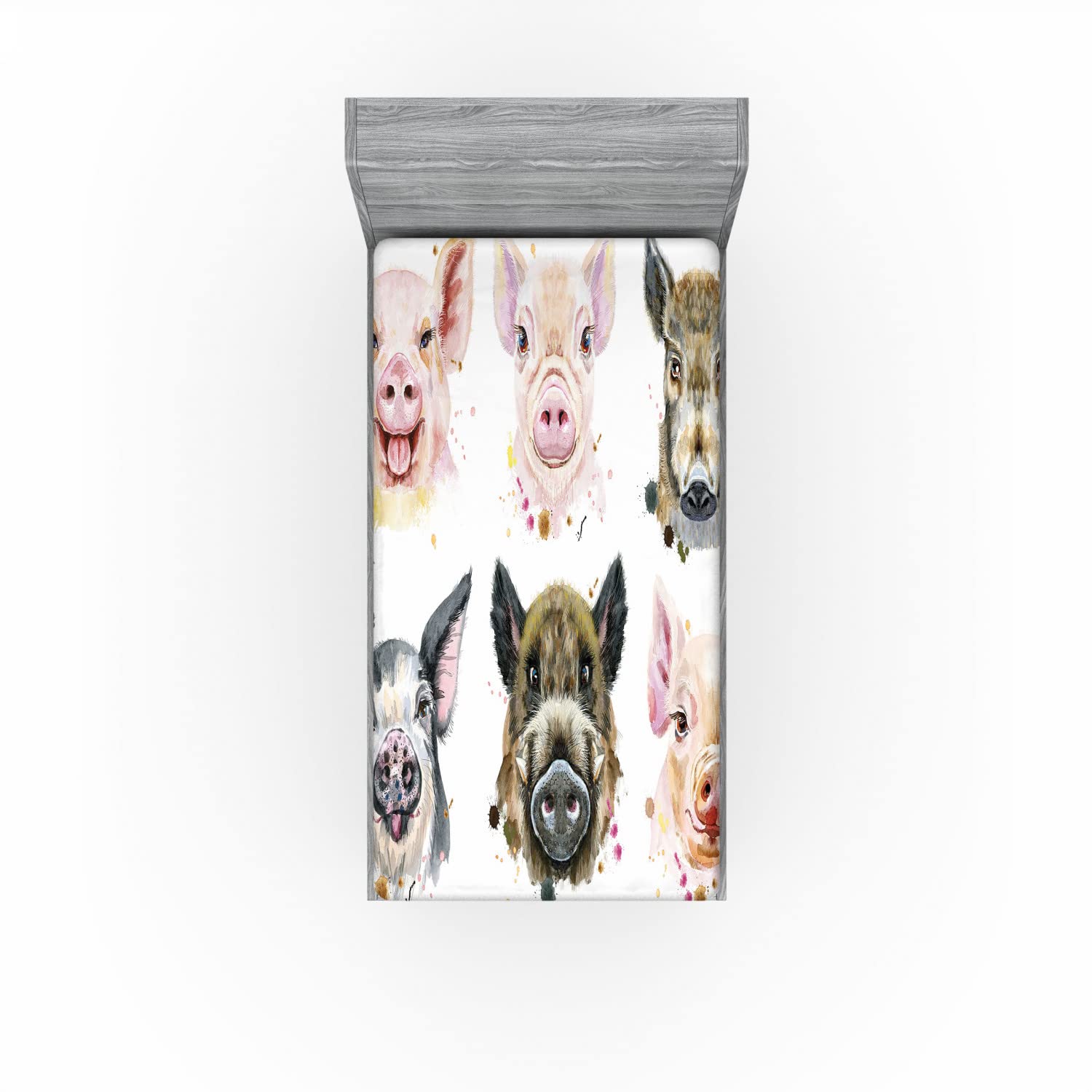 Ambesonne Farm Animal 2 Pack Fitted Sheet, Breeds of Pig, Bed Cover All-Round Elastic Deep Pockets 2 Pieces, Package Contains 2 Twin Size Fitted Sheets, Peach Sepia