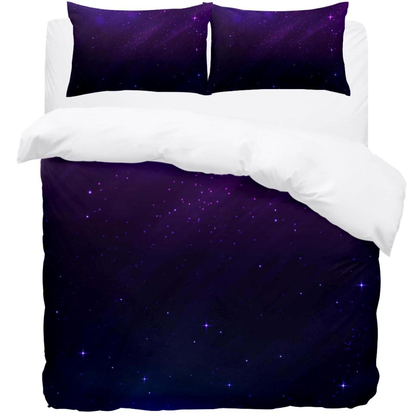 Housse de couette violette ciel étoilé avec ses 2 taies d'oreiller pour lit simple
