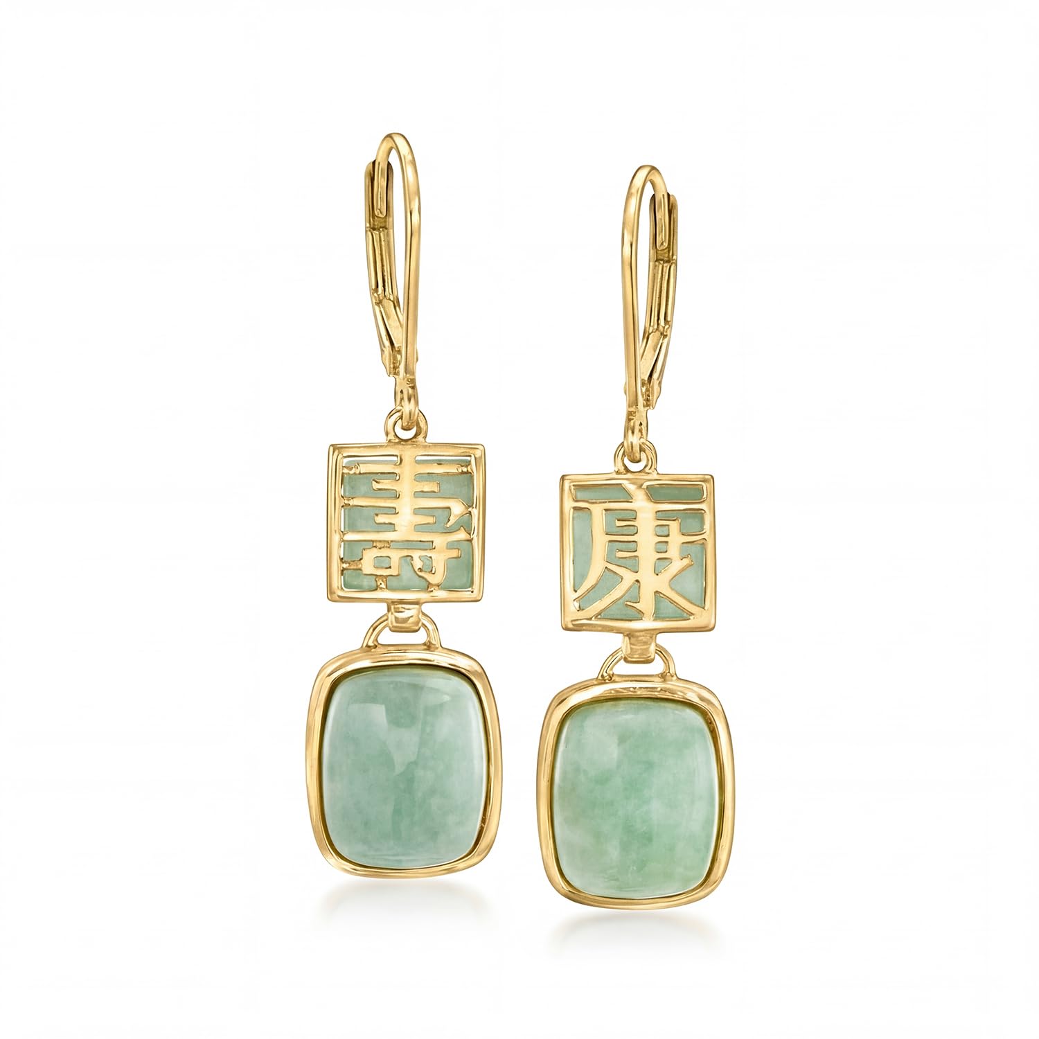 Ross-Simons Jade Longevity Drop Earrings in 18kt Gold Over Sterling Earrings for Women Jewelry Christmas Birthday Gift 1