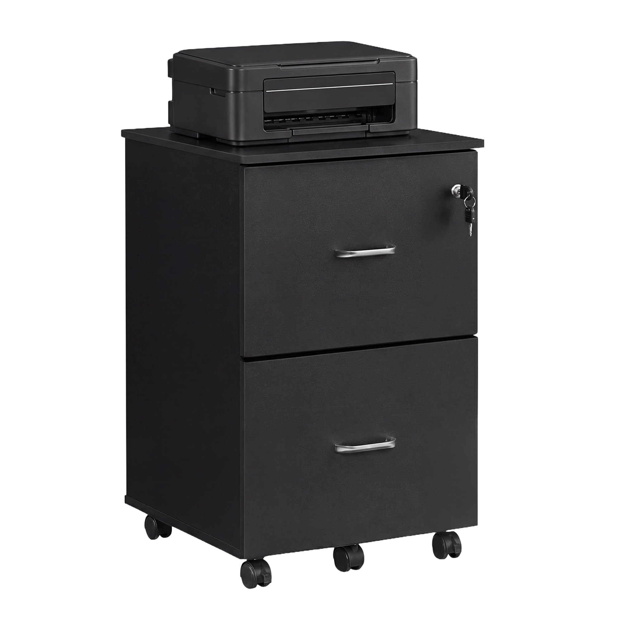 VASAGLE 2-Drawer File Cabinet, Locking Filing Cabinet for Home Office, Small Rolling File Cabinet, Printer Stand, A4, Letter-Size Hanging Files, Assembly Required, Black LCD27BKV1