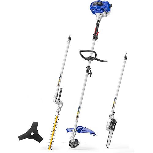 WILD BADGER POWER 26cc Weed Wacker Gas Powered, String Trimmer/Edger, Pole Saw, Hedge Trimmer and Brush Cutter Blade, 4-in-1 Multi Yard Care Tools, Rubber Handle & Shoulder Strap Included