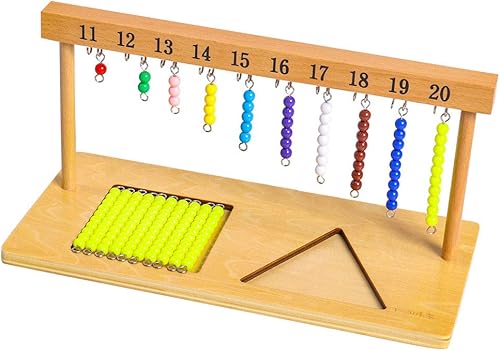 Miniatura 5 de Kghios Juguetes de matemáticas Montessori Materiales para niños pequeños de 1 a 20 años, percha de cuentas de color con cuentas, matemáticas