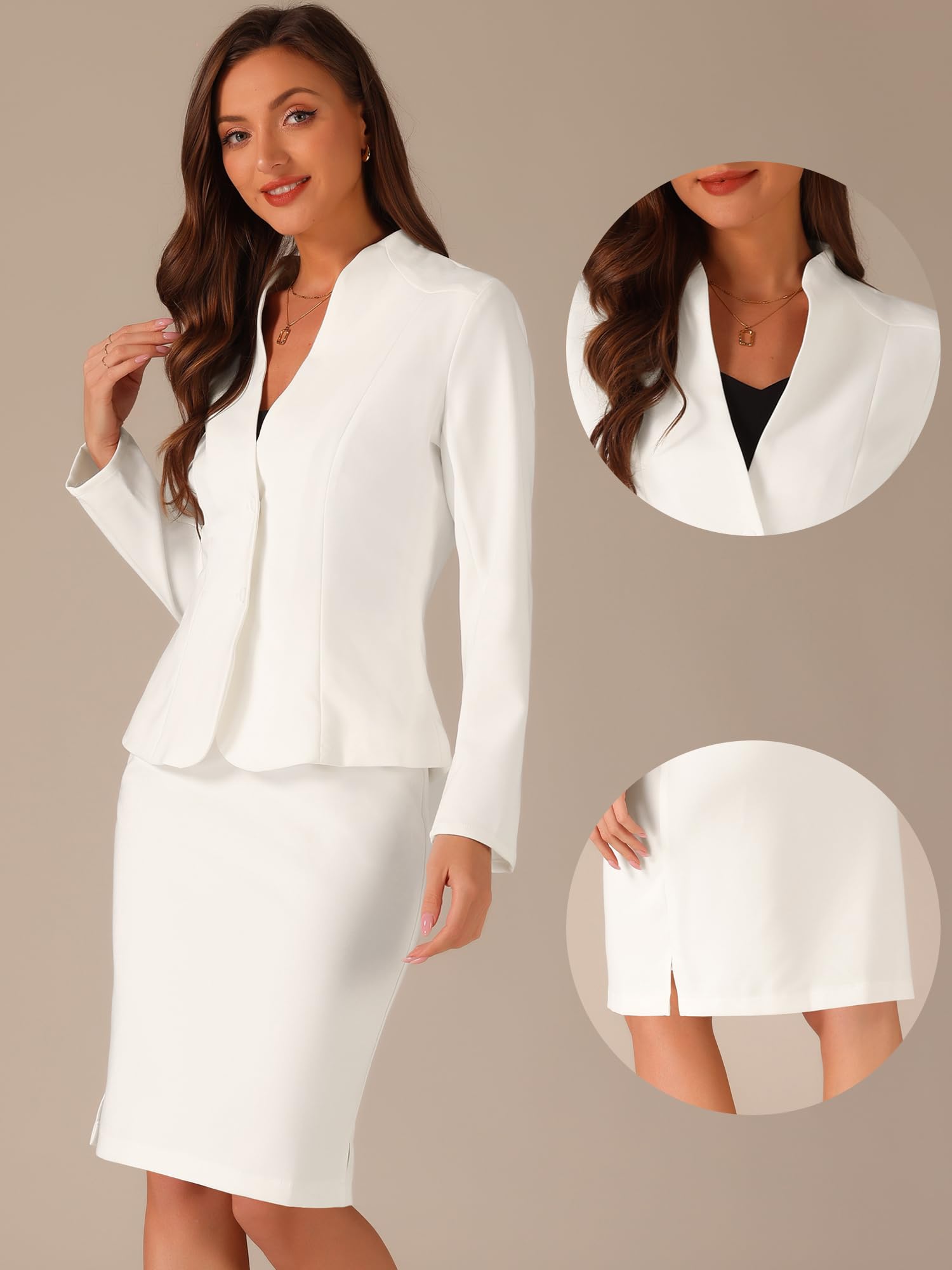 Allegra K Femmes Ensembles d'affaires 2 Pièces, Blazer sans Col Et Jupe Crayon Formelle