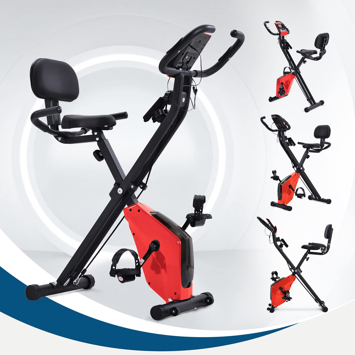 Cyclette Cyclette Indoor Cyclette Magnetica Cyclette Cyclette con Bande di Resistenza al Braccio, sensore di pulsazioni, Monitor LCD,Red