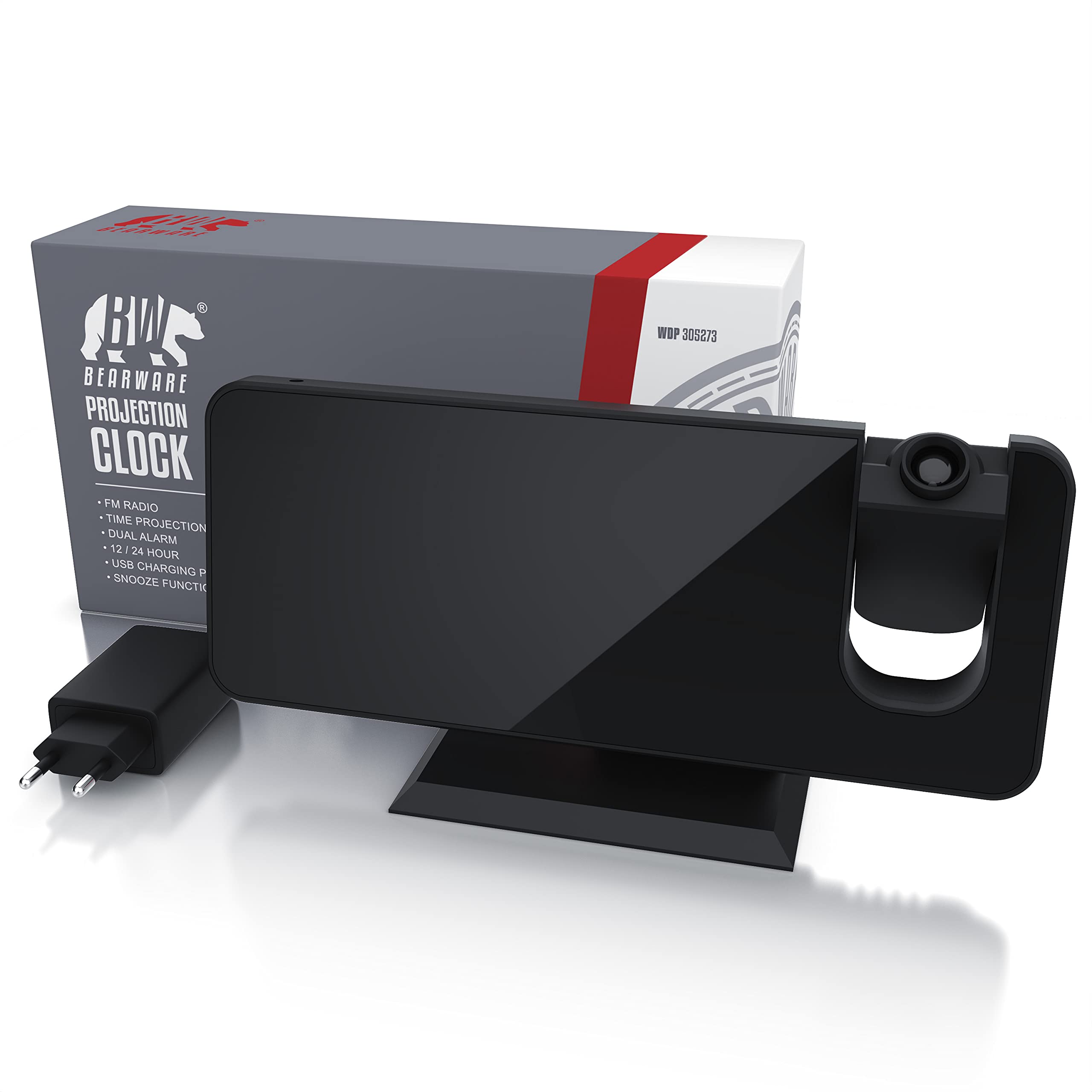 CSL - Wecker Digital Radiowecker mit 3 Stufen Bildschirmhelligkeit, Projektionswecker mit Temperatur- und Luftfeuchtigkeitsanzeige, Dual-Alarm 12 / 24h USB-Anschluss