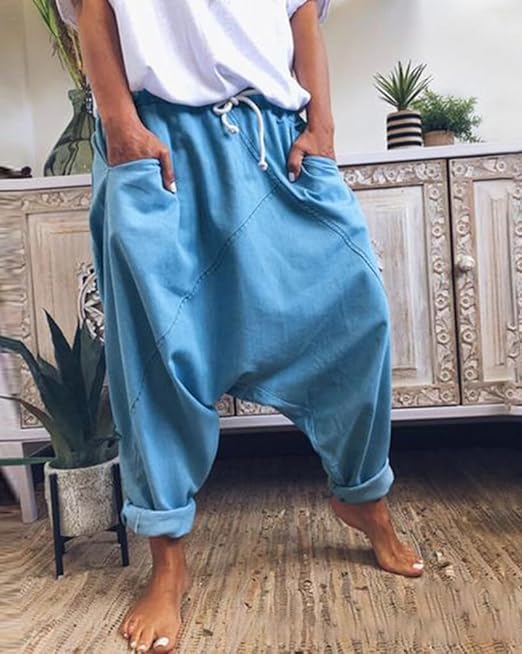 Pantalon Baggy Femme - Taille Haute, élastique, Léger, Style Rétro Décontracté Pour été Et Plage