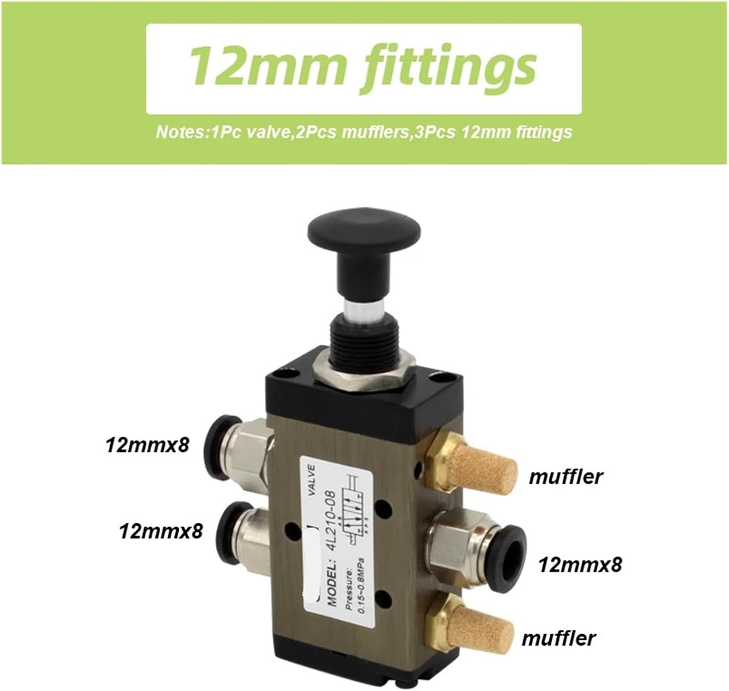 Push-pull valve 5-port 2-position 4L series 4L110-06 / 4L210-08 / 4L310-10 / 4L410-15 pneumatic control valve(With 12mm fittings,4L410-15)