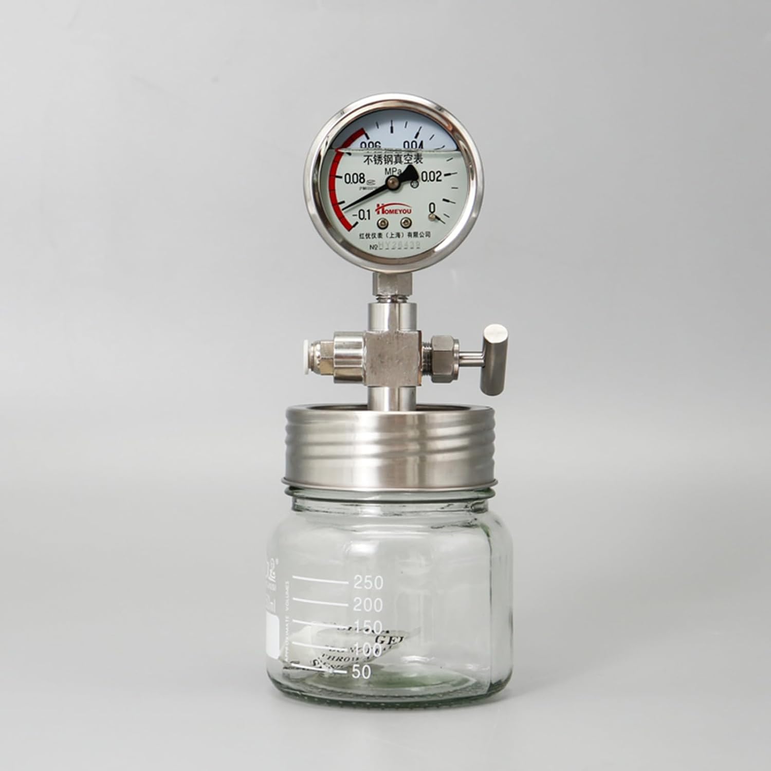 Laboratory Degassing Chamber, Mini Vacuum Storage Canister, with Vacuum Gauge, for Lab Sample Preservation, Chemical/Biological Specimen Storage, 250 Ml/500ml/800ml