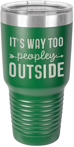 ITS TOO PEOPLEY OUTSIDE Vaso verde de 30 onzas con popote y tapa superior deslizante  Taza de viaje de acero inoxidable  Comparar con Yeti Rambler