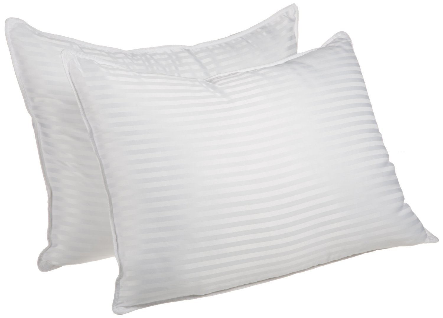 SUPERIOR White Down Alternative Pillow 2-Pack, Premium Microfiber Fill, Medium Density for Back, Stomach, and Side Sleepers - Standard Size, Striped White