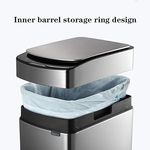 Miniatura 5 de Bote de basura de gran capacidad para el hogar, cocina, recargable, de acero inoxidable, de inducción automática, 30 L, rectangular, inteligente,