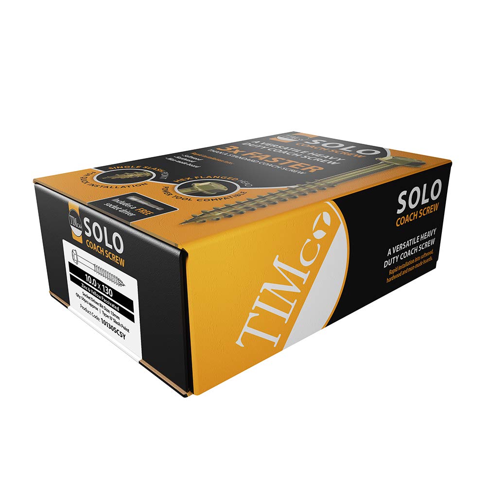 TIMCO Lot de 50 vis tire-fond avancées | Tête hexagonale | Pointe oblique | Jaune | 10,0 x 130 | 10130SCSY