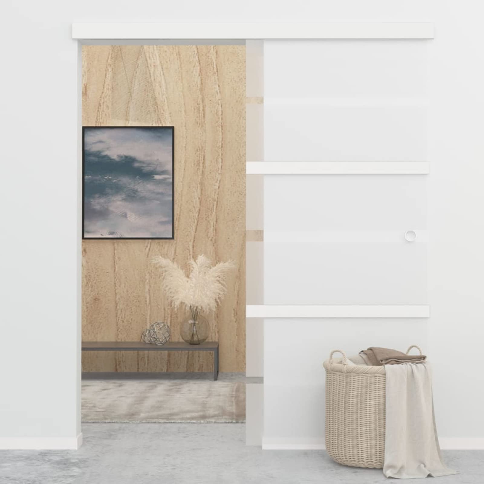 IKAYAA Puerta Corredera de Cristal con Guia Puerta Corredera, Puerta Corredera 90 x 205 cm, Puertas Interior Cristal para Sala de Estar Salón Habitación Plateado 1