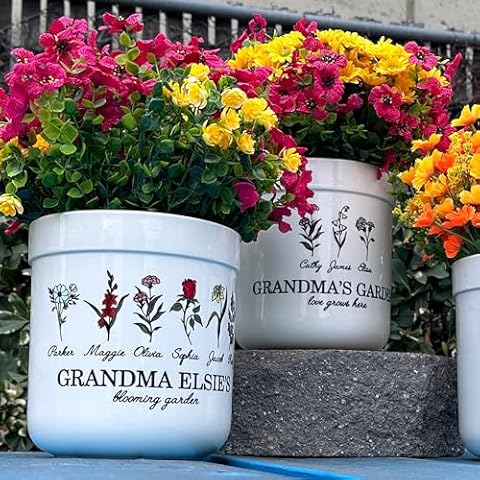 UNITED CRAFT SUPPLIES Grandma's Garden Plant Pot, 2 Flowers, Personalized, Porcelain, 7.25 x 6.5 x 6.5 inches, Indoor, 1 Plant Pot Cover