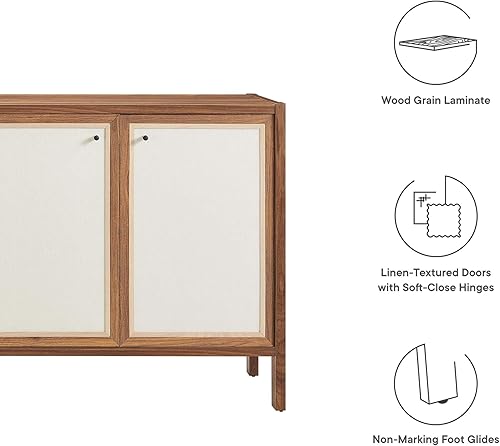 Miniatura 8 de Modway Capri - Aparador de 65 pulgadas en nogal, puertas de almacenamiento grandes, mesa de consola de entrada, gabinete de buffet moderno de