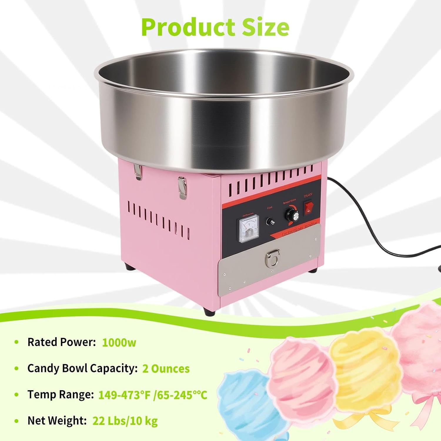 Cotton Candy Machine, 140-473°F temp 20×20×19in size, Professional Cotton Candy Machines, Cotton Candy Maker, for Halloween, casual parties and commercial supermarkets