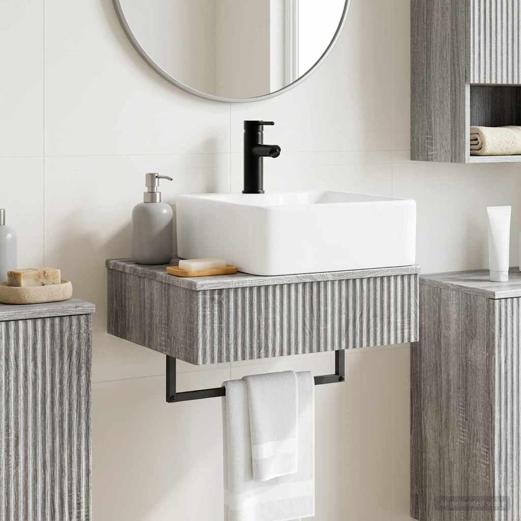 Wandmontiertes Waschbecken Grau Sonoma Holzwerkstoff 53 x 35 x 39 cm mit integriertem Becken platzsparende Wandhalterung für Badezimmer Gäste WC