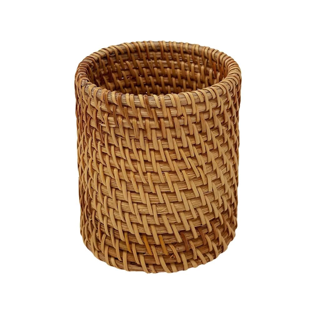 Aundhegrtt Handmade Rattan Pencil Holder for Stationery, Table Decor Organizer Cups Makeup Brush Holder, Flower Vase A
